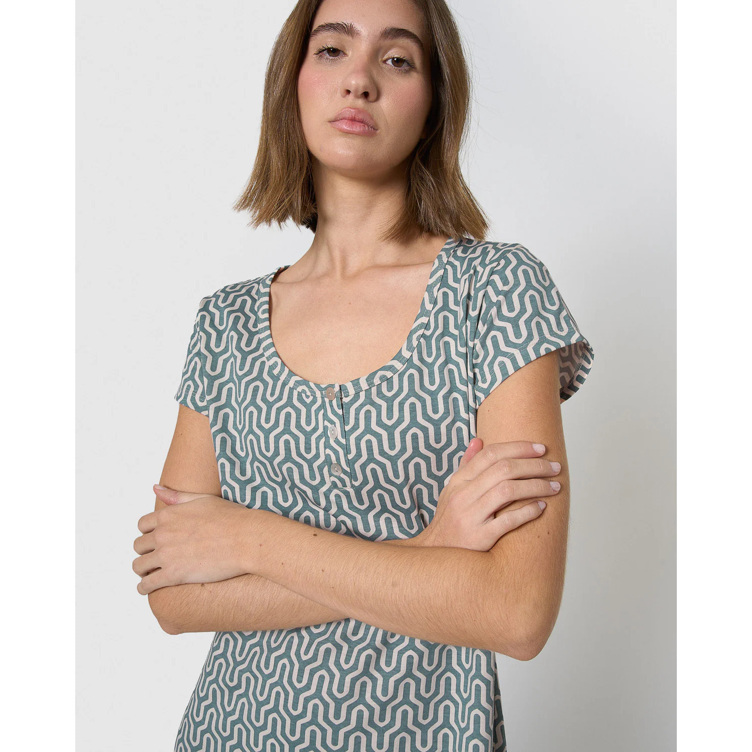 Camisón corto de algodón bustelo agua marina