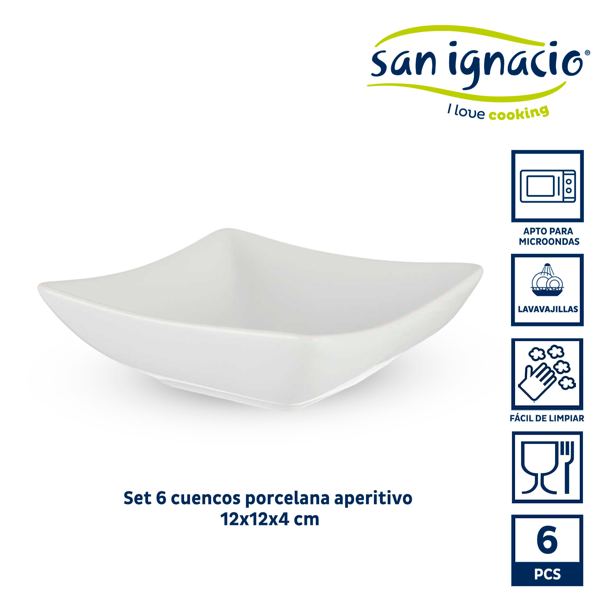 Set 6 cuencos porcelana blanca aperitivo colección vessia