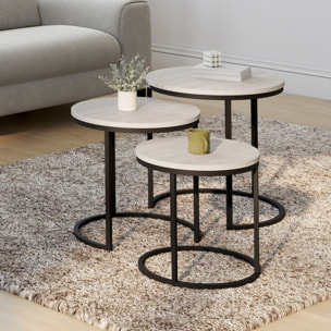 Tables basses gigognes Memphis effet travertin et pieds noirs - lot de 3