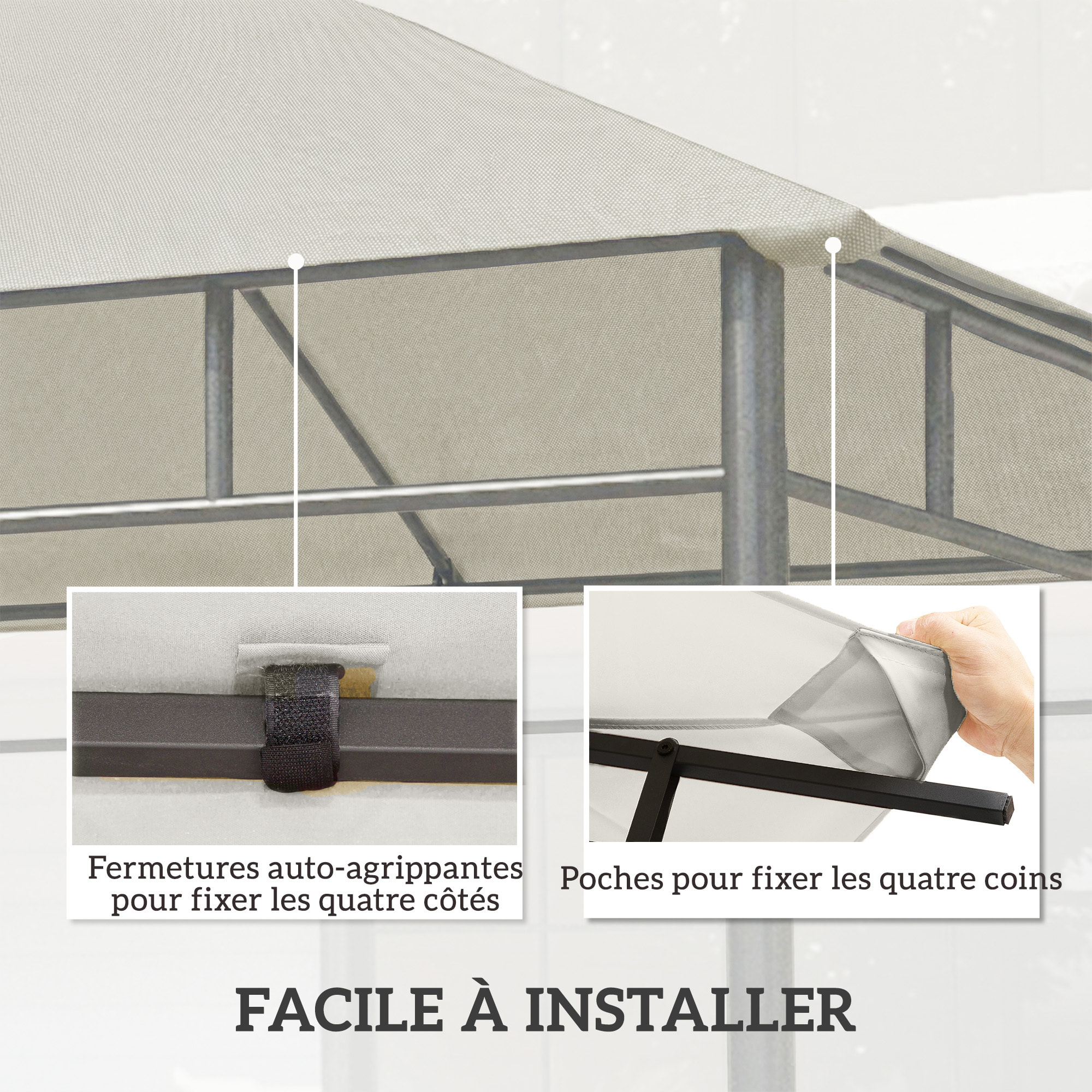 Toile de rechange barnum tonnelle 3 x 3m polyester haute densité 180g/m² revêtement PA anti-UV gris clair