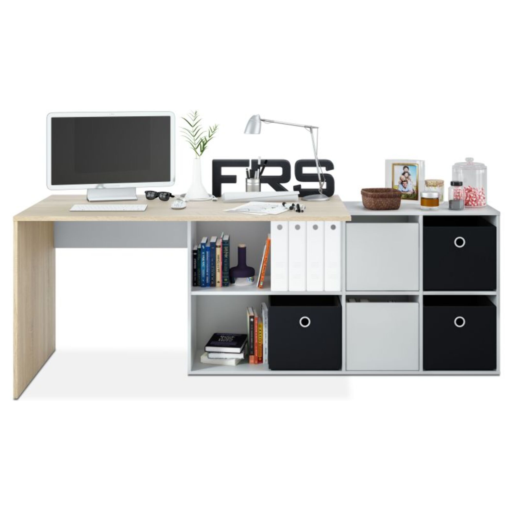 Mesa de escritorio Move Blanco Artik (Blanco Mate) - Roble Canadian