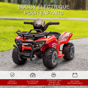 Quad buggy voiture électrique enfant 18-36 mois 6 V 2 Km/h max. effet lumineux métal PP rouge