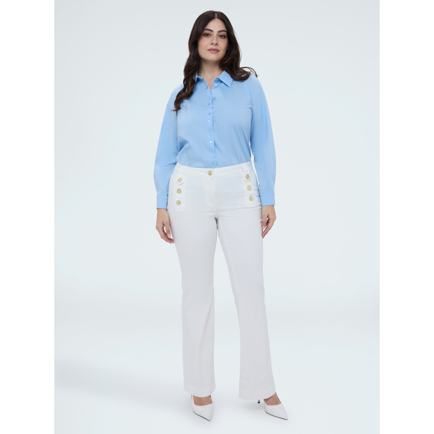 Fiorella Rubino - Camicia classica in popeline di cotone - Azzurro