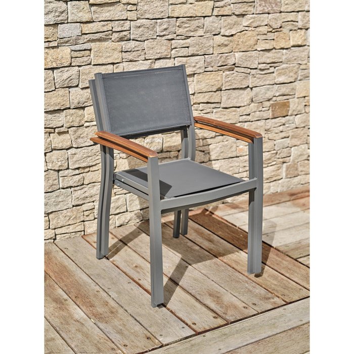 ORSINO - Lots de 2 Fauteuils de jardin alu et acacia - Gris anthracite