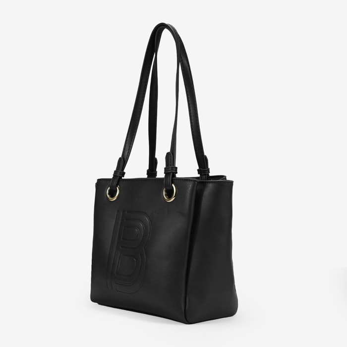 Bolso de hombro negro con tres compartimentos