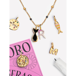 Charm Salem Gato Enamel Black Placcato Oro