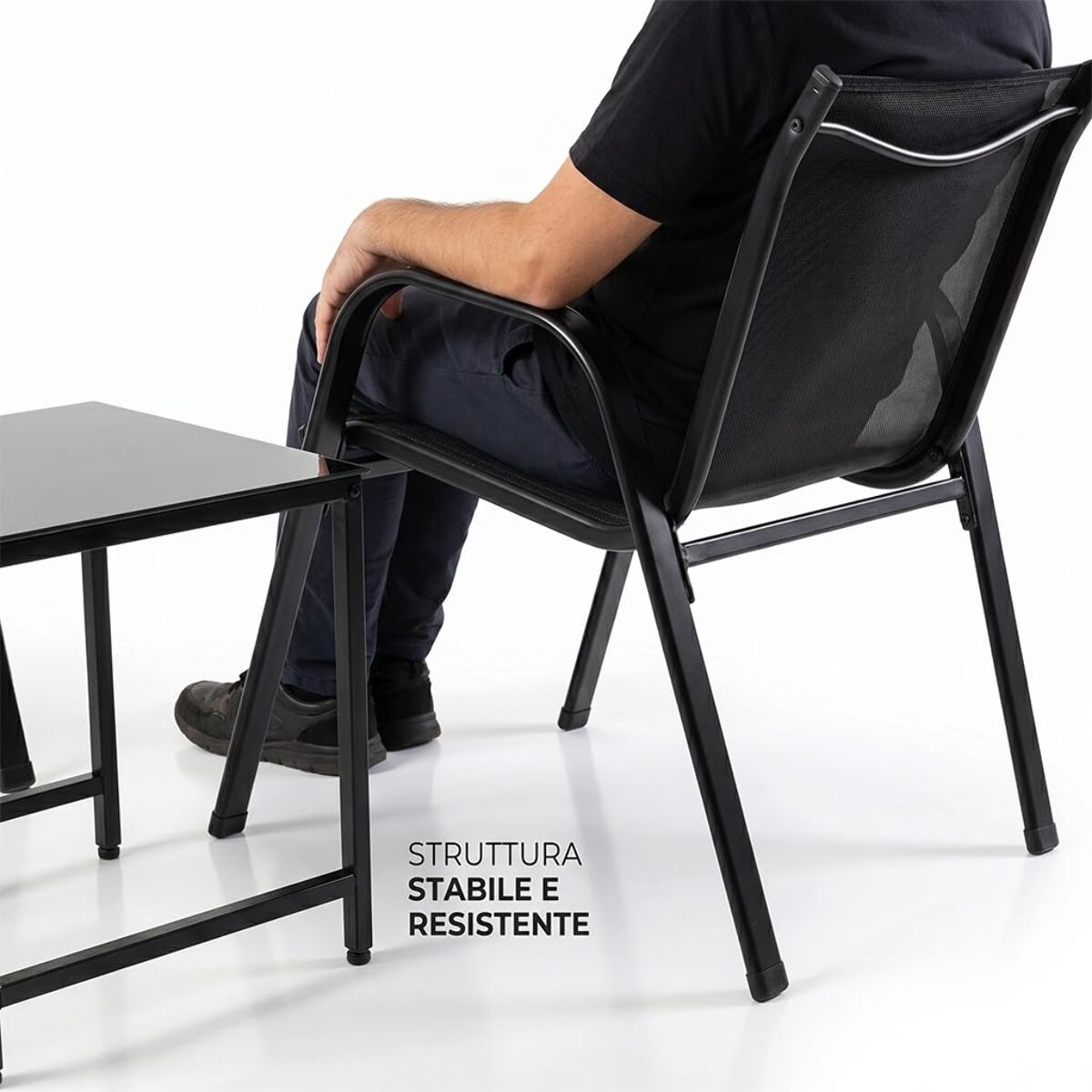 Salotto da giardino in ferro zincato con 2 sedie e tavolino con vetro temperato, set outdoor resistente verniciato a polvere, ideale per balcone terrazzo e giardino, design compatto e moderno, facile da pulire e durevole per esterno