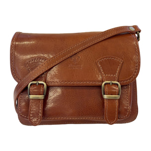 Borsa a Tracolla in Pelle da Donna, Tracolla Vintage con Doppia Fibbia e Chiusura Magnetica