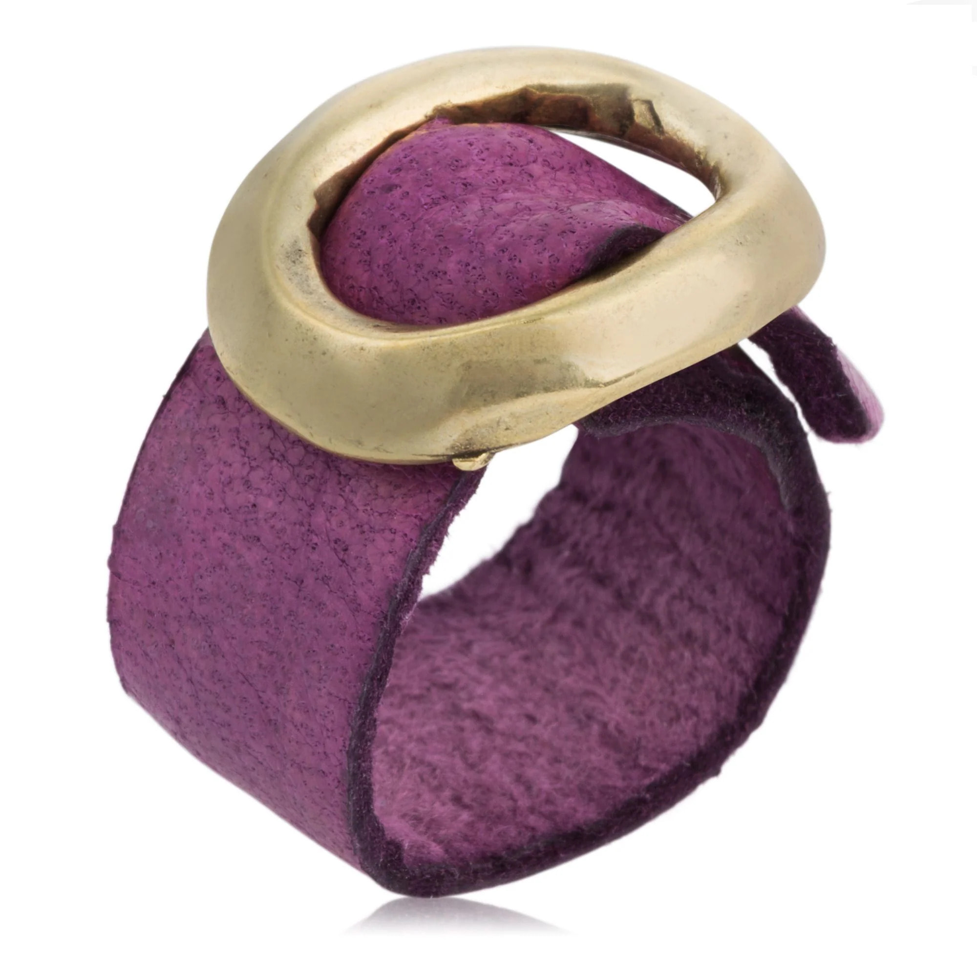 Anillo dorado chapado "basic" piel morado