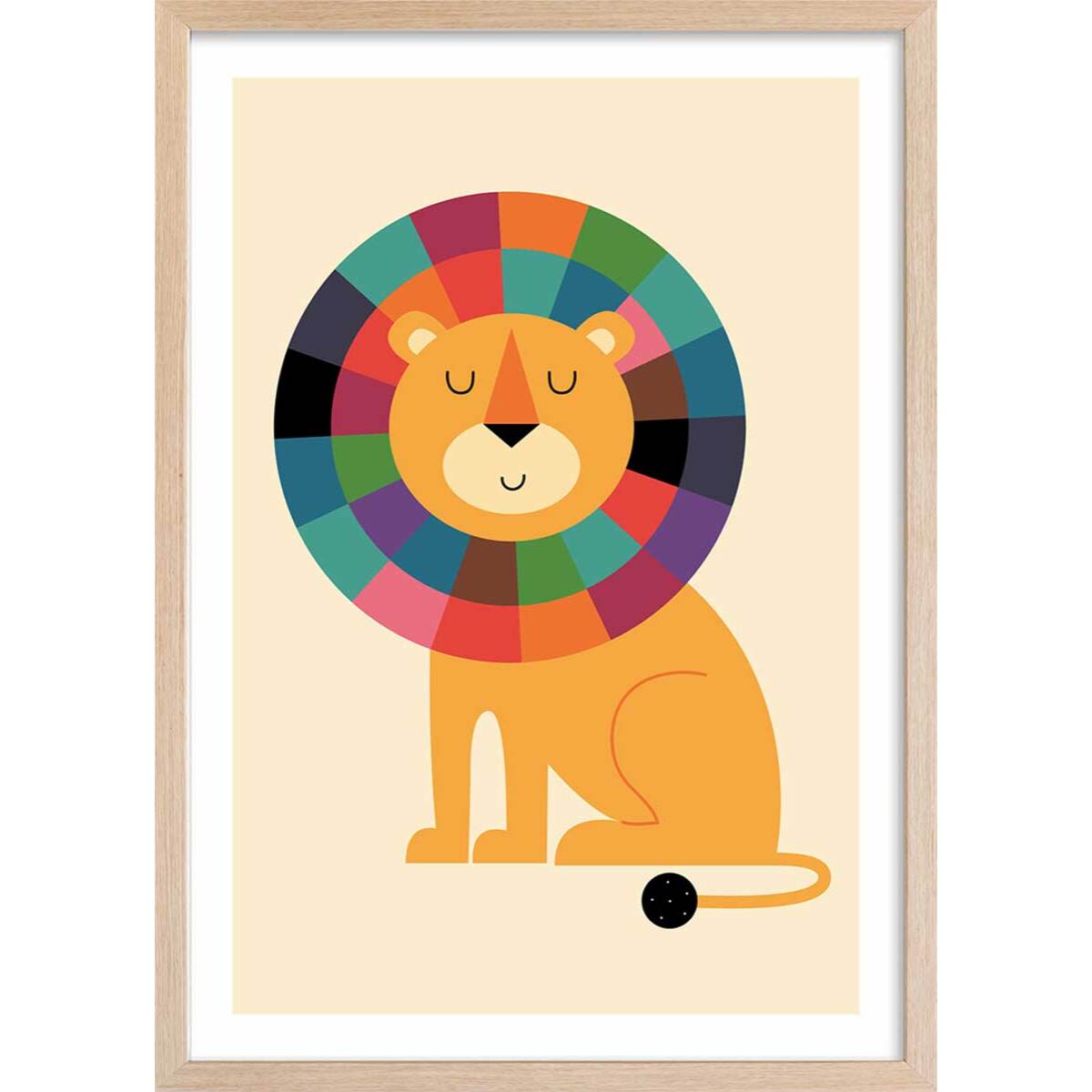 Affiche enfant rainbow lion Affiche + cadre en bois - Chêne