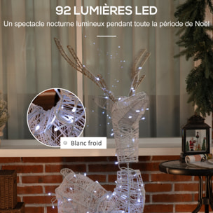 Déco renne de Noël lumineux - Silhouette renne lumineux - décoration LED extérieure de Noël - 92 LED blanc froid