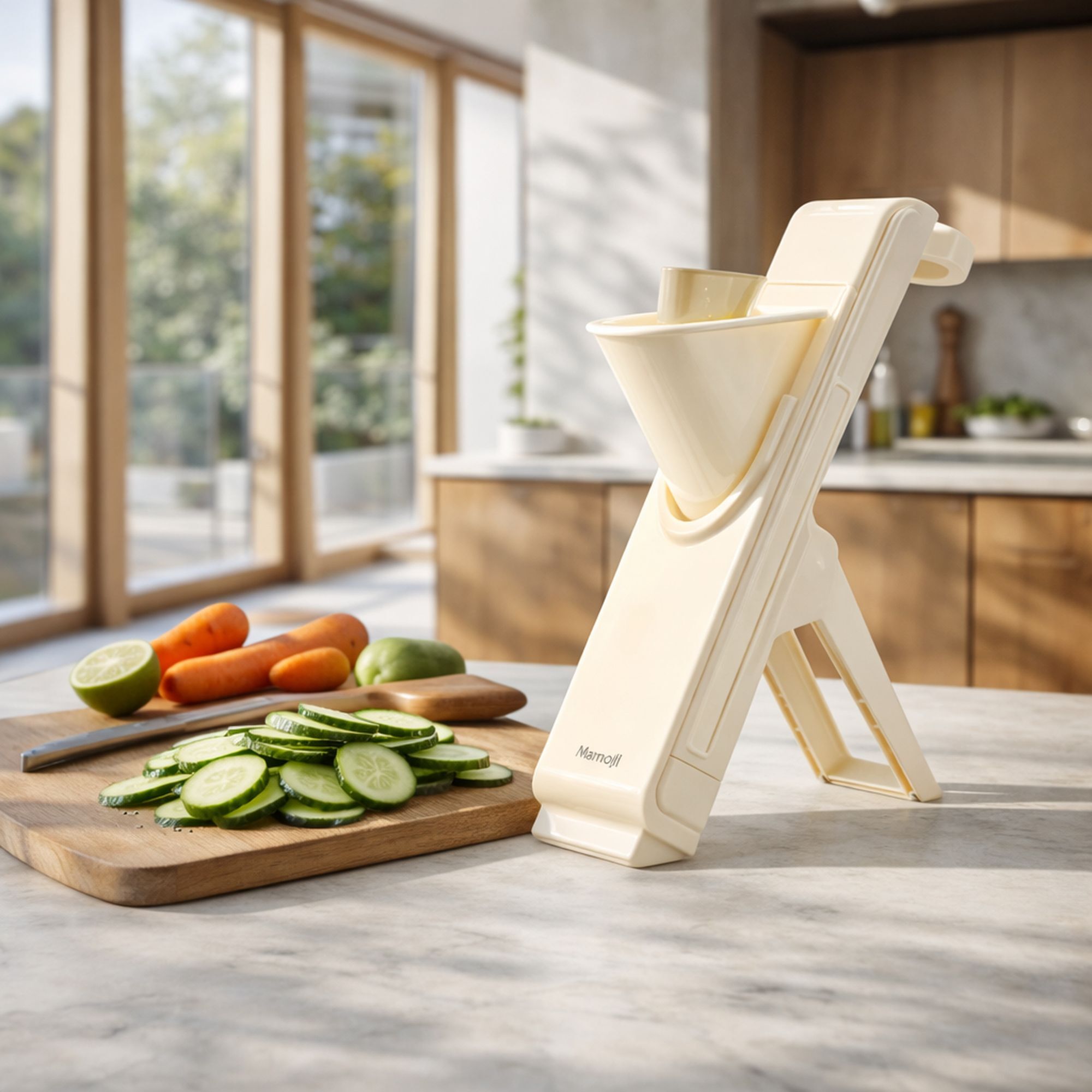 Mandoline verticale en polypropylène gris et acier inoxydable
