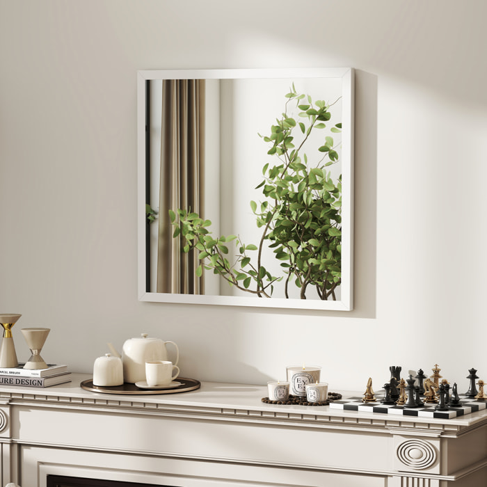 Miroir mural carré dim. 50L x 50H cm cadre bois blanc