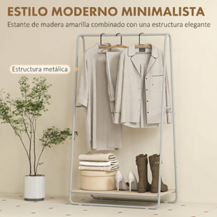 Perchero Zapatero 3 en 1, Perchero Recibidor con Estante para Zapatos, Barras Superior y Laterales, Estructura de Metal para Entrada, Dormitorio, Sala de Estar, Natural y Gris
