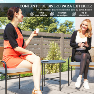 Conjunto de Jardín Exterior de 3 Piezas Muebles de Jardín con 2 Sillas con Cojines Extraíbles Lavables y Mesa de Terraza con Tablero de Metal Resistente para Balcón Patio Natural y Crema