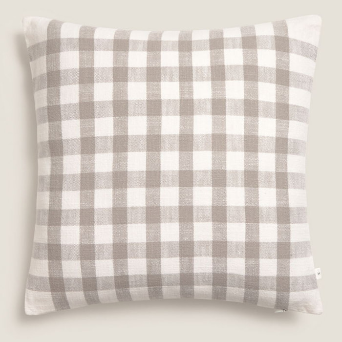 Funda de cojín algodón cuadros Soncuad color gris Algodón