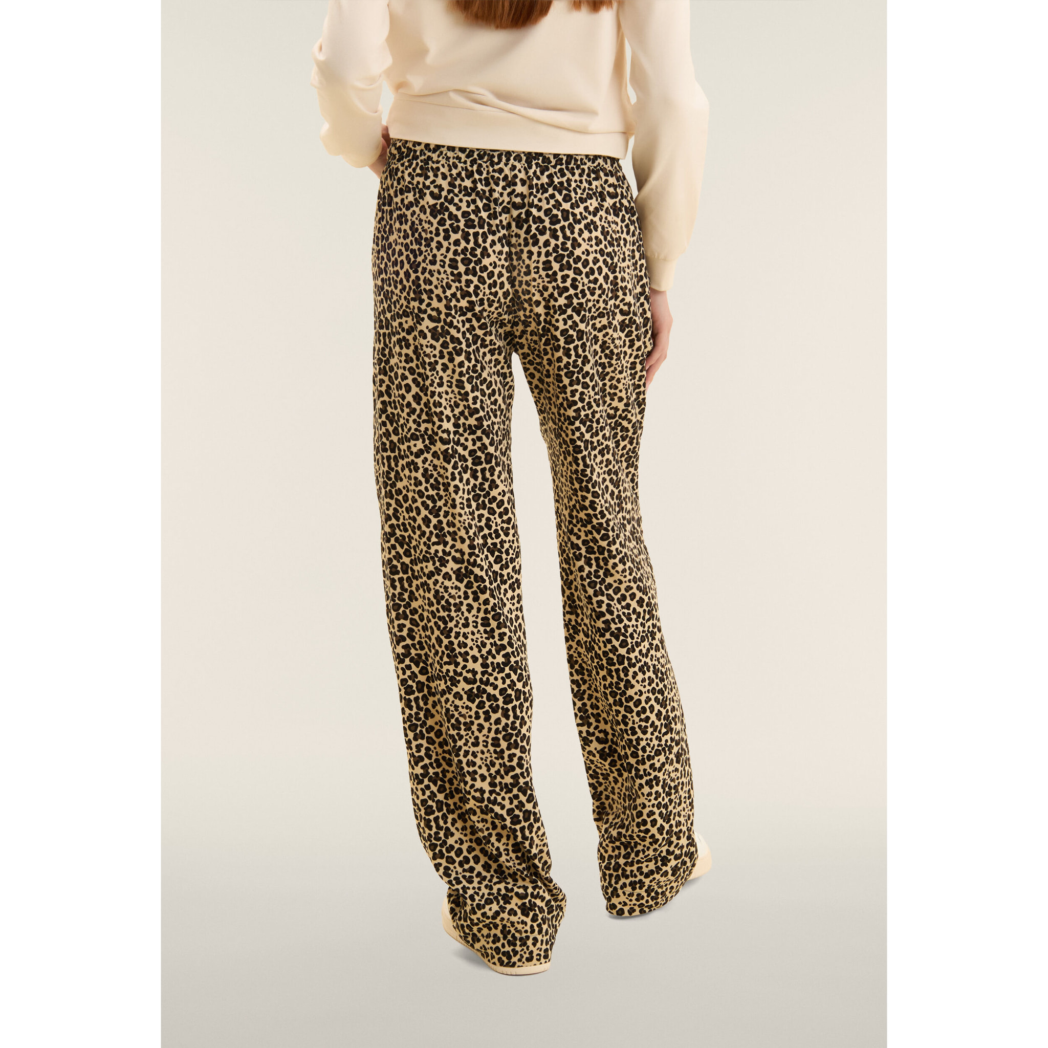 Pantaloni wide leg in viscosa fantasia animalier