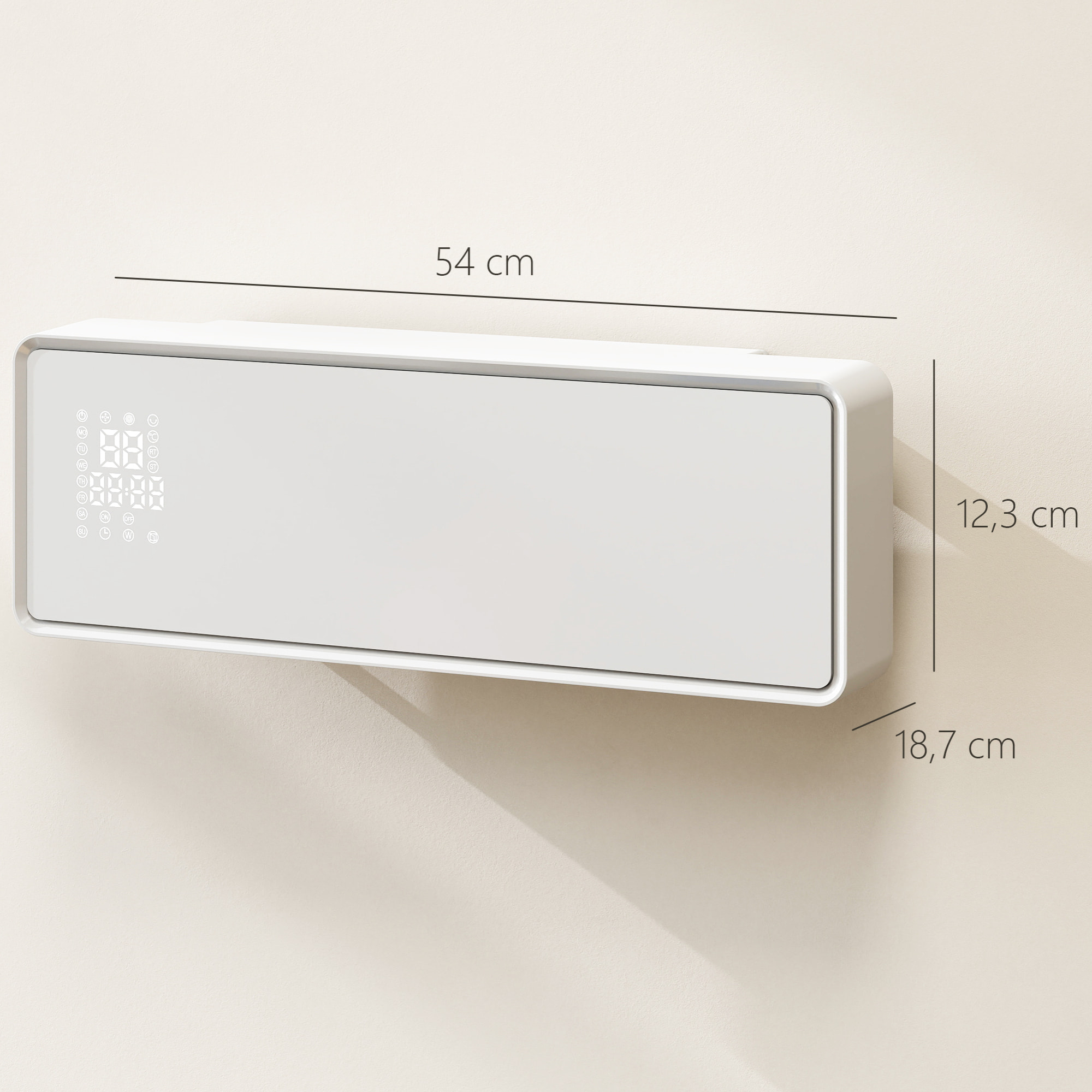 Calefactor Eléctrico Bajo Consumo Cerámico de Pared, 2000W, con 3 Modos, Pantalla LED, Termostato, Temporizador, Oscilación, Mando a Distancia, Detección de Ventanas Abiertas y Panel de Vidrio
