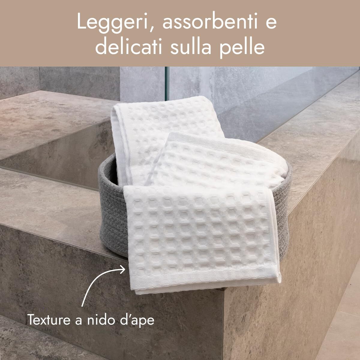 INTRECCI HOME Set Bagno Asciugamani Viso+Ospite, in Puro Cotone 300 g, Leggerezza e Praticità, con Lavorazione Nido d’Ape, Ideale per Asciugatura Rapida