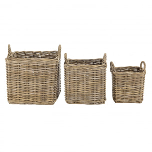 KALLY - Set de 3 paniers de rangement carrés en kubu naturel