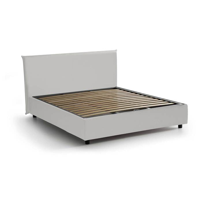 Letto matrimoniale Ariella, Letto contenitore con rivestimento in ecopelle, 100% Made in Italy, Apertura frontale, adatto per materasso Cm 160x200, Bianco