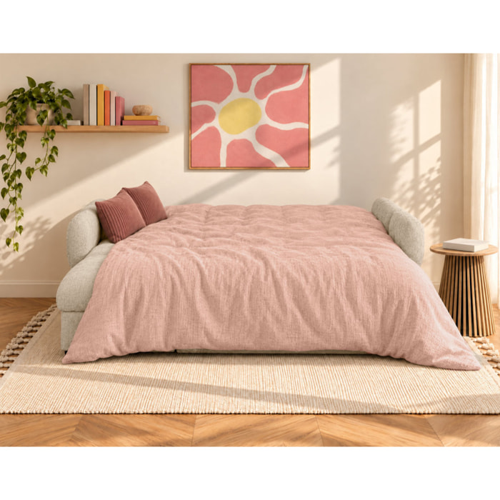 Octave - Canapé d'angle réversible 4 places convertible avec coffre en velours texturé - Beige