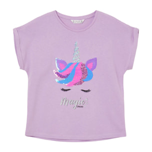 T-shirt stampa unicorno con paillettes