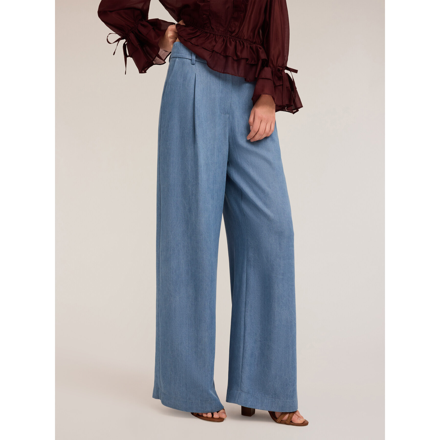 Motivi - Pantaloni palazzo con pieghe in lyocell - Azzurro