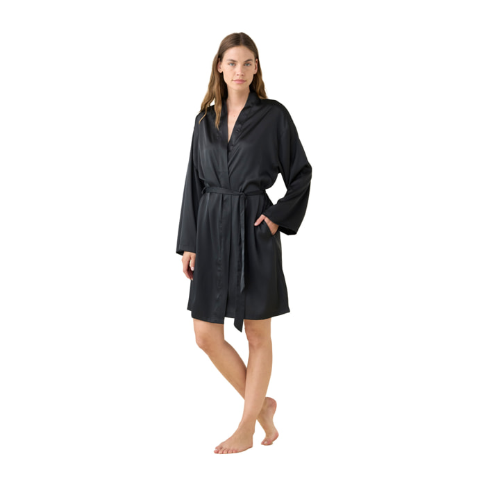 Vestaglia kimono donna in raso manica lunga colore nero Noidinotte