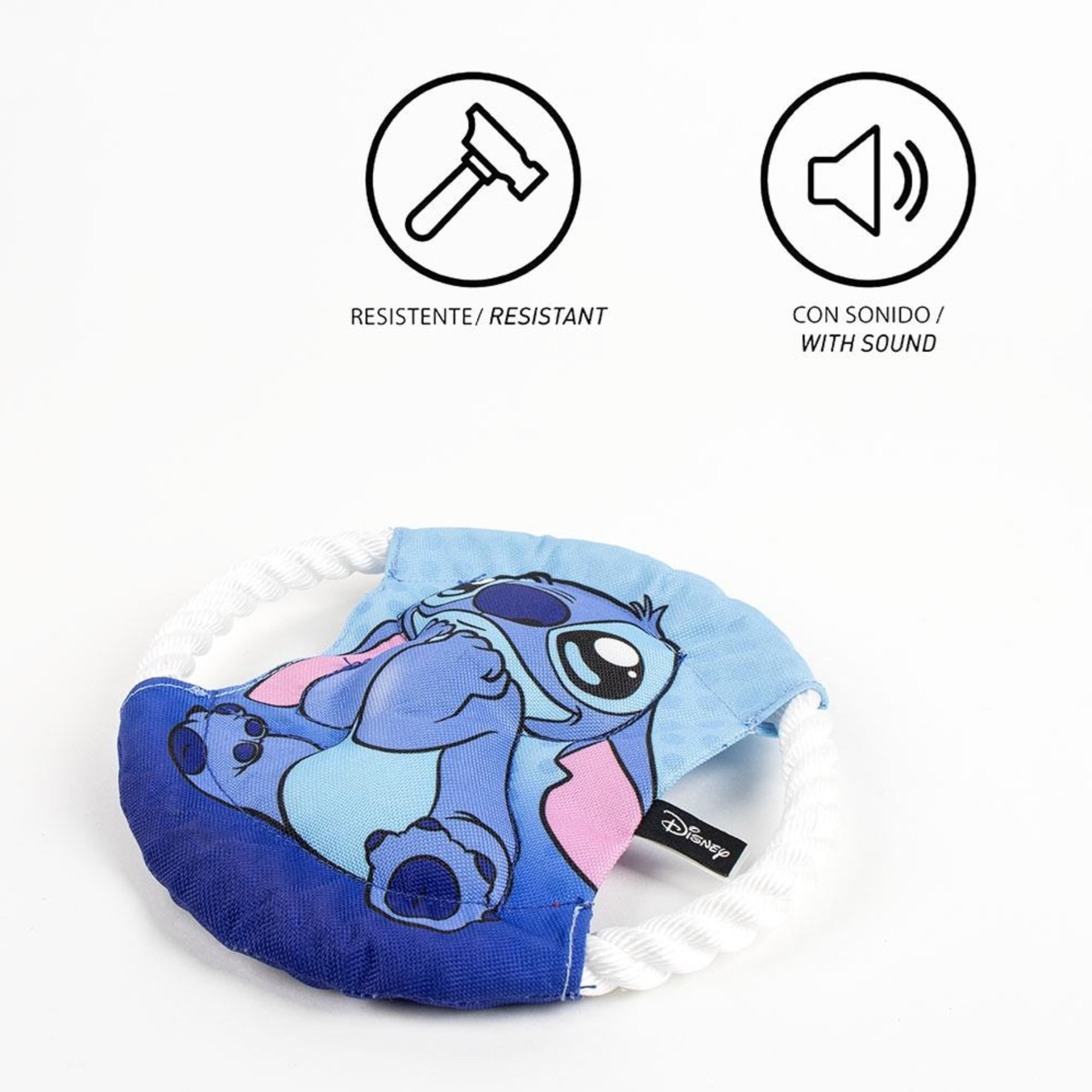 Frisbee para perros con cuerda diseño stitch