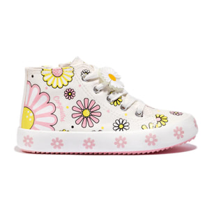 Zapatillas Altas Flores Lona Blanco