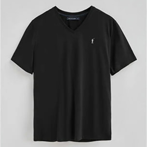 Camiseta negra con cuello pico y bordado Rigby Go