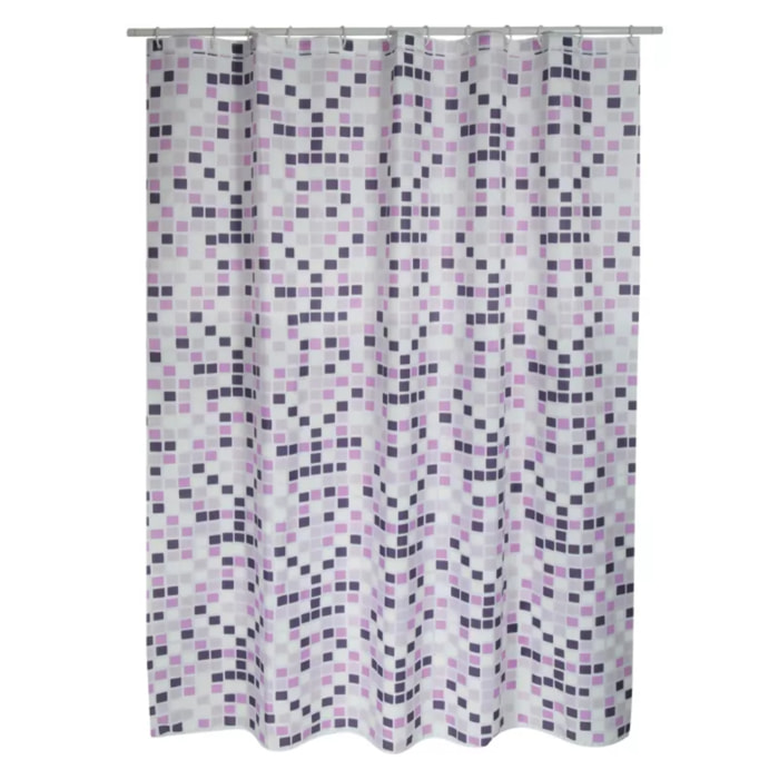 Rideau de douche Polyester MOSAIKO 180x200cm QUALITE PREMIUM Violet - Anneaux inclus MSV