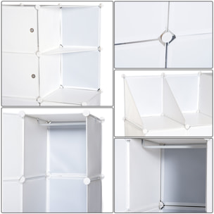 Armoire penderie cube multi-rangements 10 cubes + 2 étagères + autocollants décoratifs 111L x 47l x 145H cm blanc