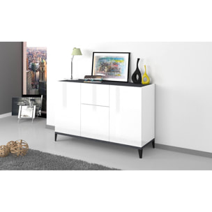 Credenza moderna a 3 ante e 1 cassetto, Made in Italy, Madia da cucina rialzata, Buffet di design da soggiorno, Cm 120x40h82, Bianco lucido e Ardesia