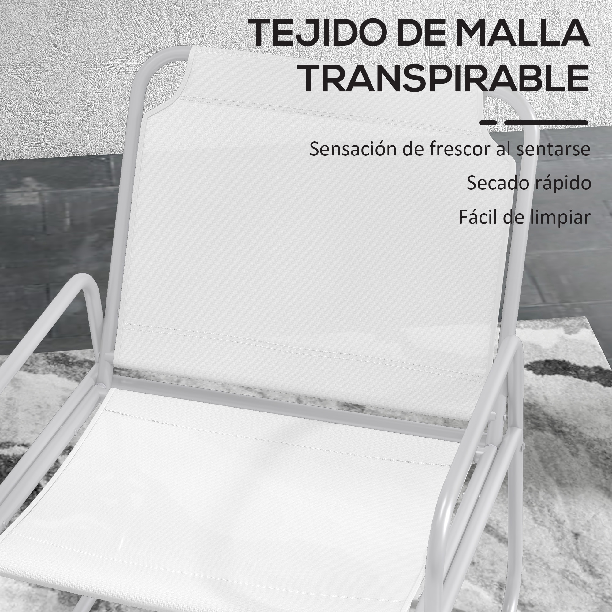 Conjunto de Jardín Exterior Muebles de Jardín Exterior Juego de 1 Mesa Redonda y 2 Sillas de Terraza con Marco de Acero Reposabrazos y Almohadillas Ajustables para los Pies Blanco