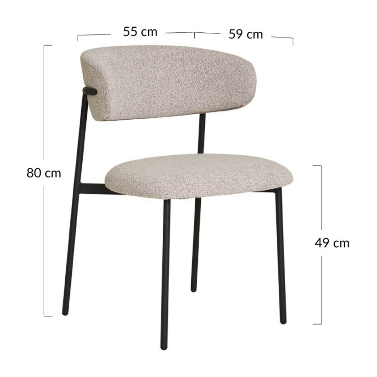 Erica - lot de 2 chaises en tissu bouclette - pieds en acier - Gris