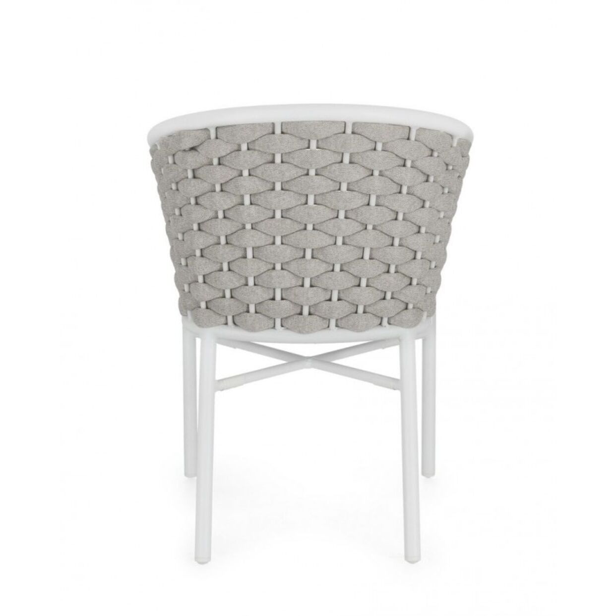 Set di 4 poltroncine MARGALIDA in alluminio bianco con intreccio in corda grigio, con braccioli