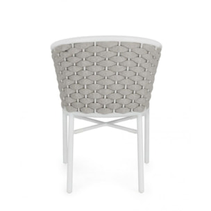 Set di 4 poltroncine MARGALIDA in alluminio bianco con intreccio in corda grigio, con braccioli