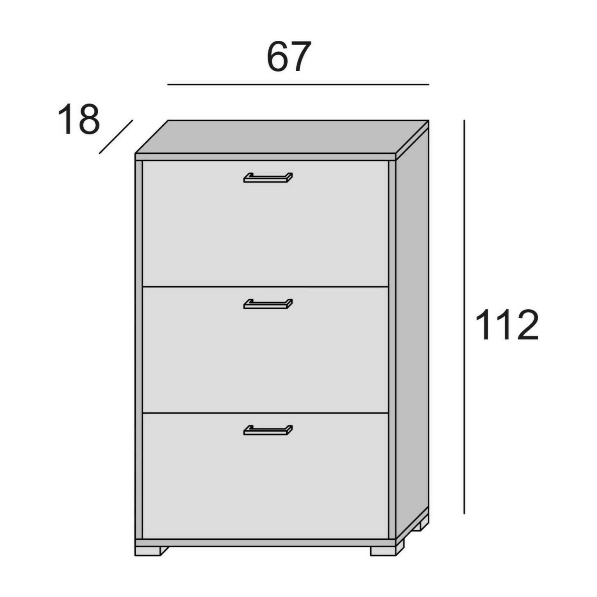 Scarpiera Iris, Mobile multiuso da ingresso con 3 ante a ribalta, Armadietto portascarpe moderno, 100% Made in Italy, Cm 67x18h112, Bianco