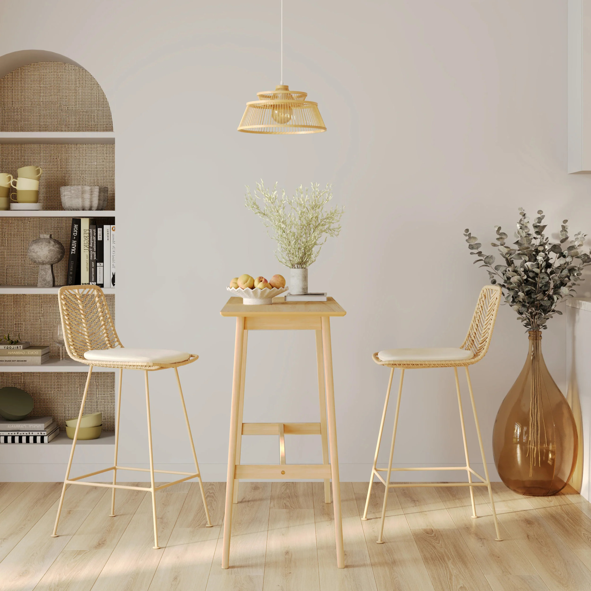 Lot de 2 chaises pour îlot central 66 cm en rotin naturel - Tamara