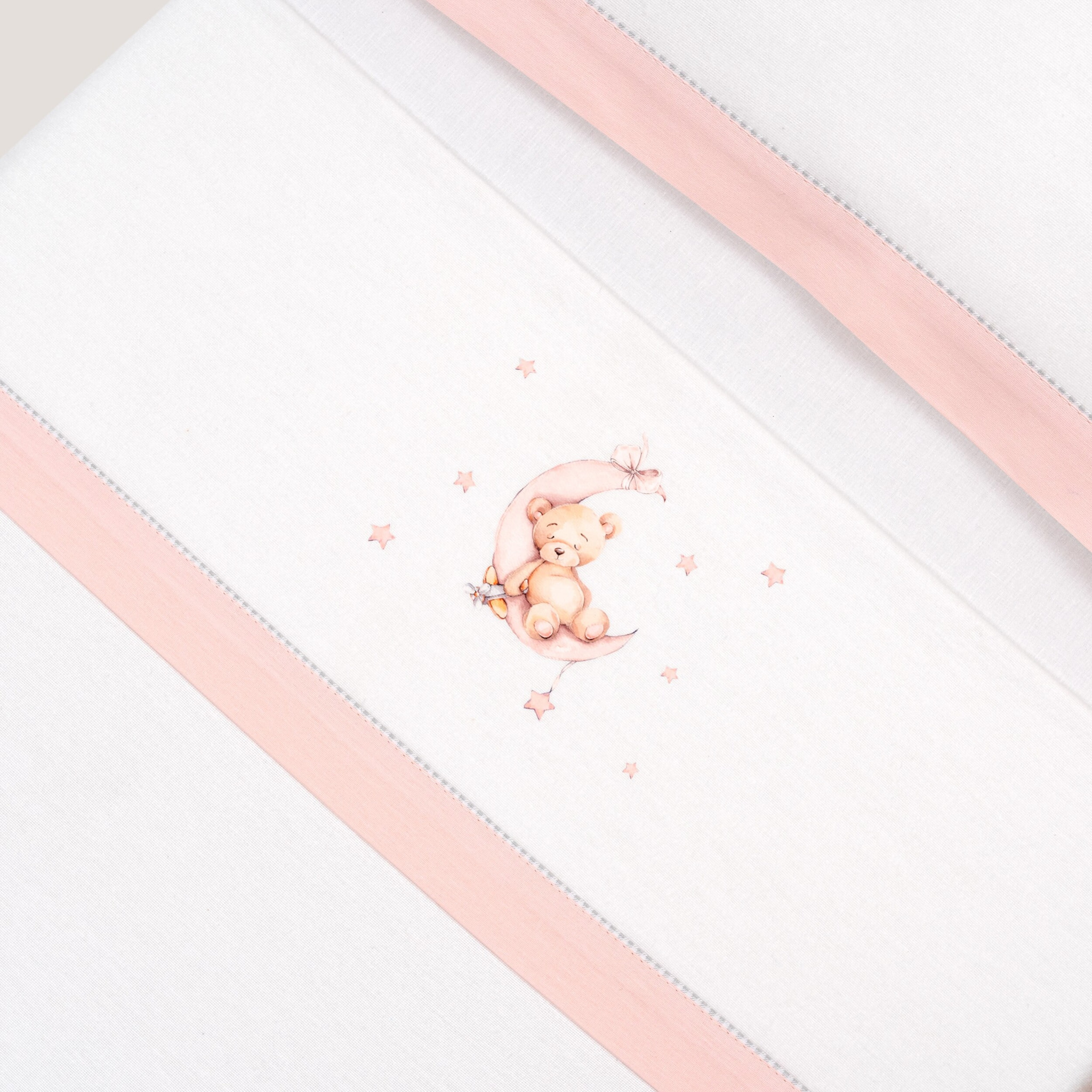 Triptico Coche Franela Estampado Oso Luna Estrellas Bco/Rosa