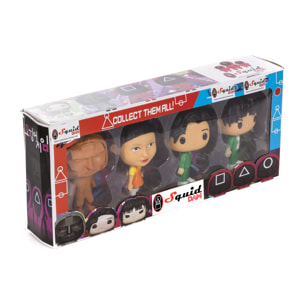 Squid Pop figure 11 cm. 4 personaggi in confezione regalo. Giocatori, leader d'oro e bambola.
