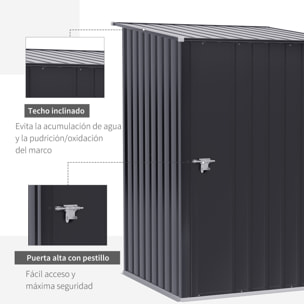 Caseta de Jardín 0,92 m² 100x103x160 cm Cobertizo Exterior de Acero Galvanizado con Puerta Cerradura y Techo Inclinado para Almacenamiento de Herramientas Gris Oscuro
