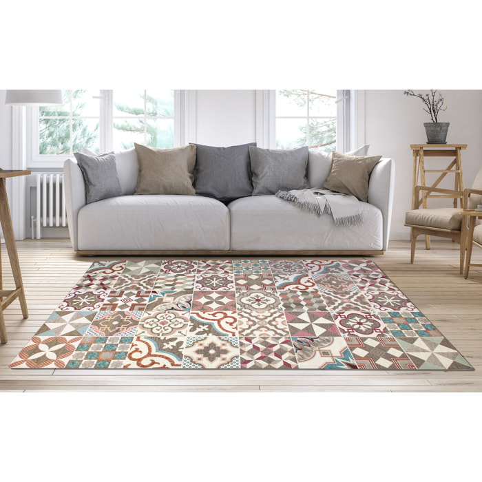 TAPPETO ARREDO DIS. MAIOLICHE GRIGIO CALDO 80X150 CM CON ANTISCIVOLO