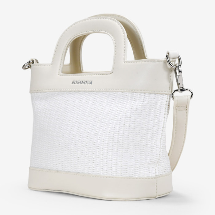 Bolso de mano beige con rafia
