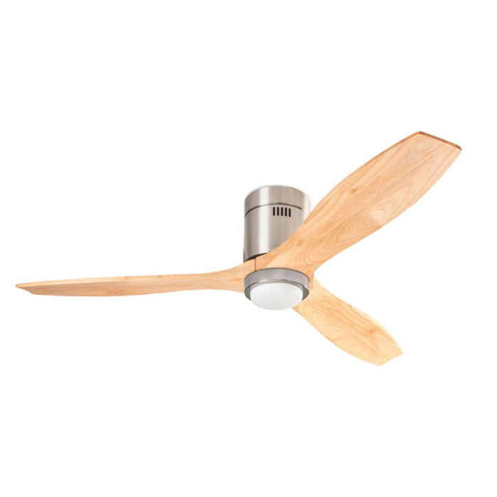 FORLIGHT STEM | Ventilador Diametro 1370mm | Selección de temperatura de color | Color niquel satinado | Palas acabado de madera clara