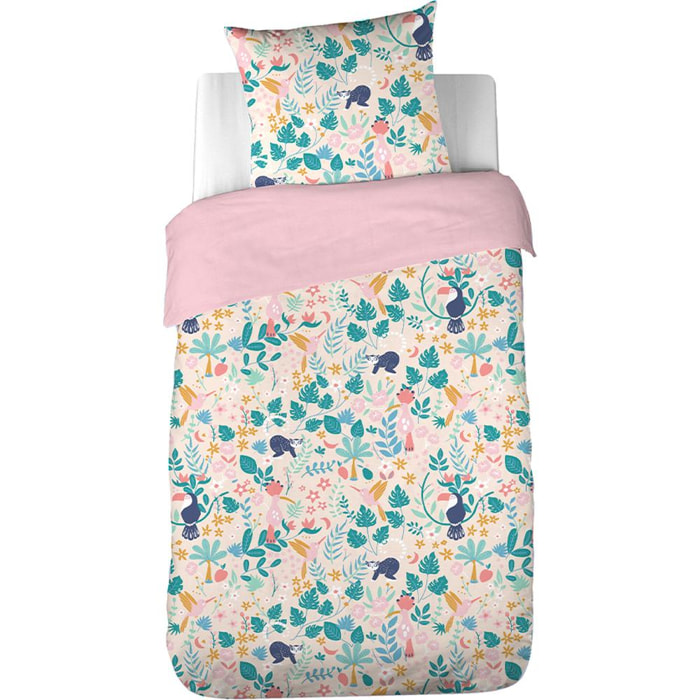 Parure housse de couette enfant Polycoton 51fils Sybille Rose