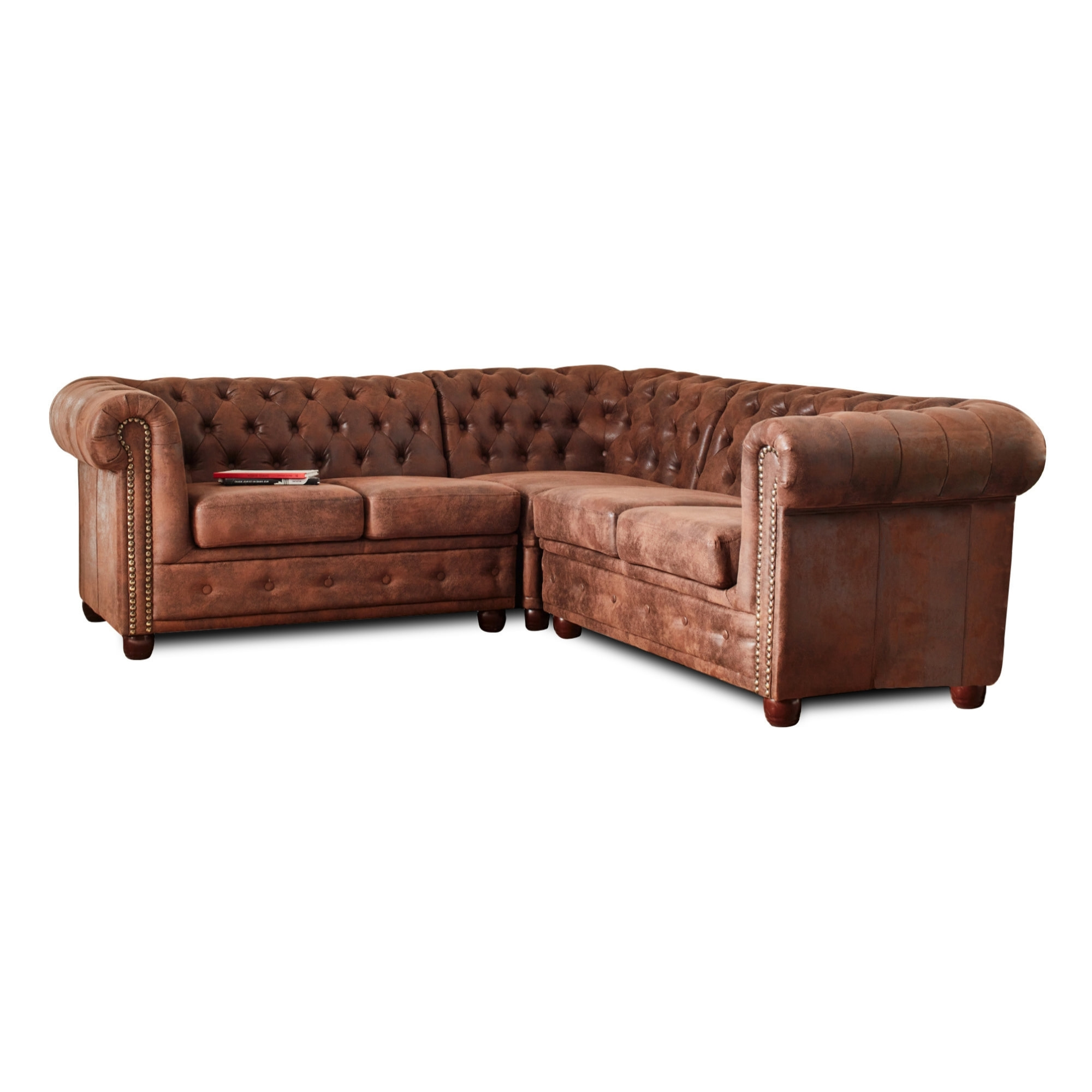 Winston - Canapé d'angle Chesterfield - 5 places - style industriel - Marron