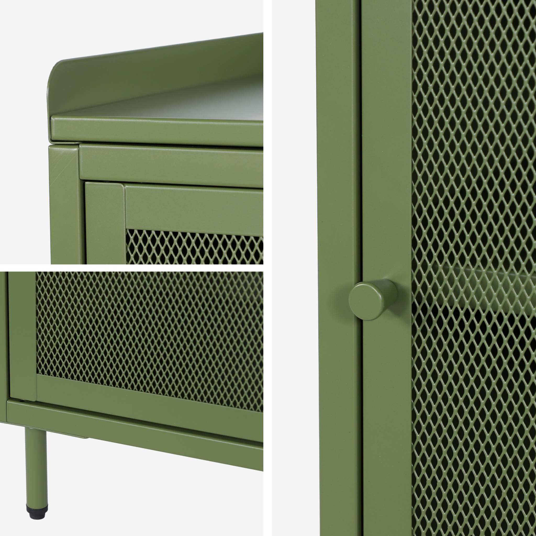 Table de chevet industrielle métal vert 1 porte grillagée. 40 x 37 x 58.5 cm - Ohio